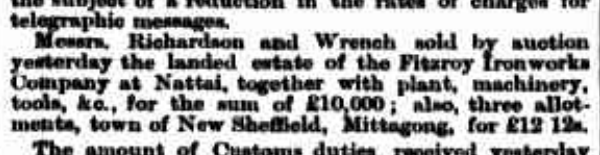 Empire report on the sale of the Fitzroy Iron Works estate in January 1870