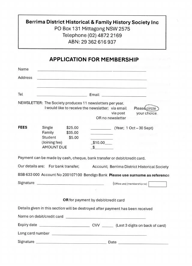 First page of Membership form - 2024