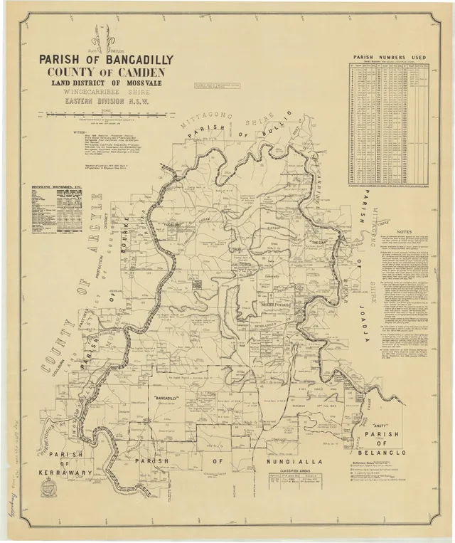 The map records numbered portions, the Wollondilly and Wingecarribee rivers and properties including Tugalong in the wider Canyonleigh district.