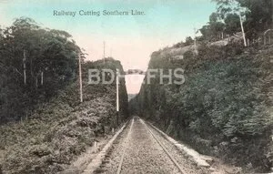 Saddle Bridge crossing the railway cutting near Hilltop, between 1910 and 1920.