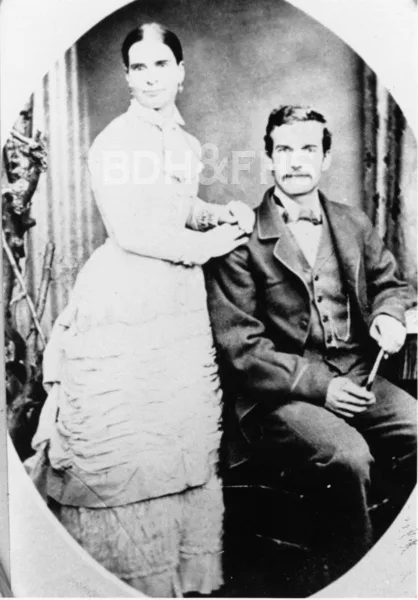 Elizabeth Armfield and Edward Mudford on their wedding day in 1882.