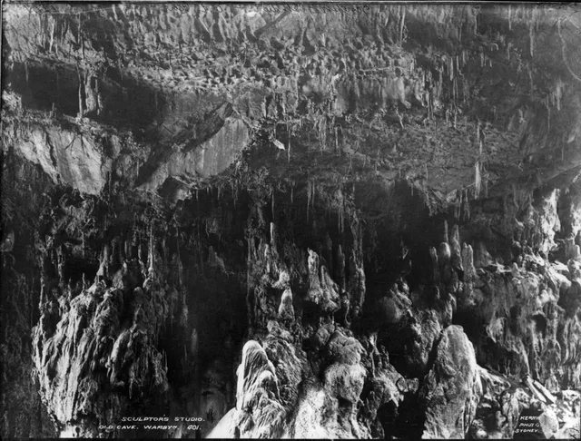 Limestone formations inside the area labelled Sculptor’s Studio, Old Cave, Wombeyan, in an early photograph.