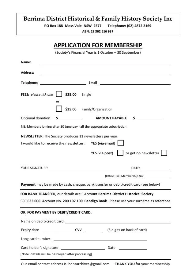 First page of Membership application - 2026-27