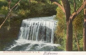 Weeping Falls on Sheepwash Creek at Braemar, around 1910 to 1917.