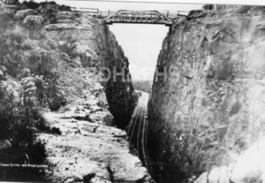 Saddle Bridge and the Hilltop railway cutting, around 1890.