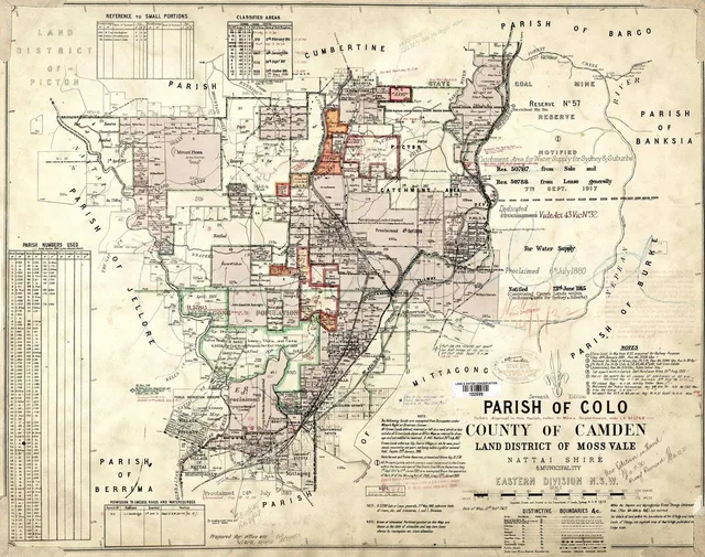This seventh-edition parish map shows Colo Vale and the railway routes, including Aylmerton and Yerrinbool stations, as well as the Braemar and Balaclava estates north of Mittagong. The source dates the map 12 February 1923 and notes later manuscript additions through 1932; its annotations represent a changing record rather than one moment in time.