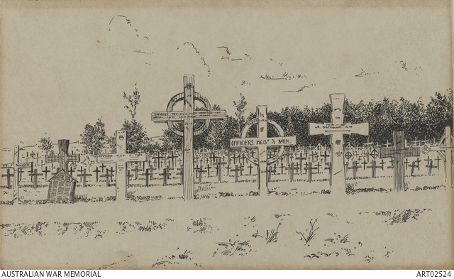 Drawing of war graves at Adelaide Cemetery, Villers-Bretonneux