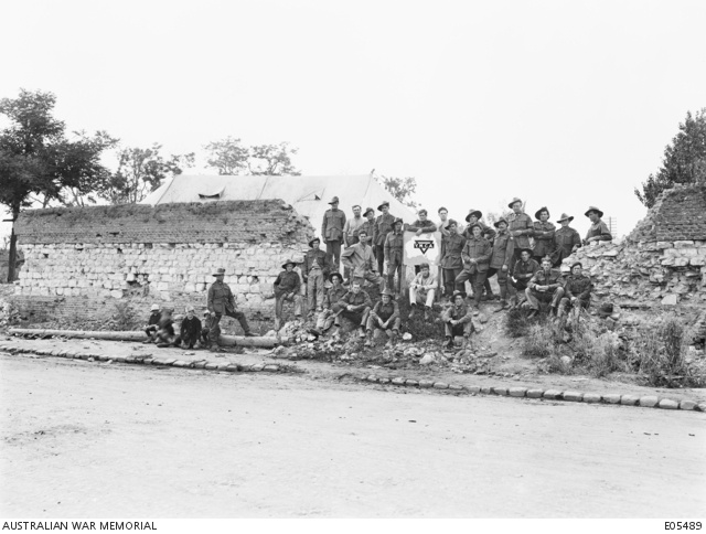 Australian Graves Detachment members near the YMCA at Villers-Bretonneux