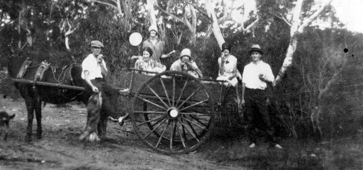 A party with a horse-drawn vehicle at Sheepwash Creek in 1928