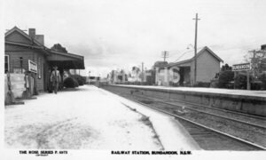Bundanoon Railway Station after snow, around the 1940s.
