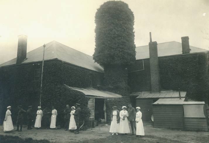 People outside the Mill at Throsby Park, used as a convalescent home for soldiers